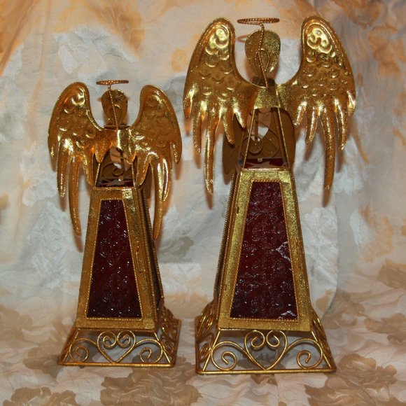 TWO Glass Angel Votive Candle Tea Light Holder - Picture 4 of 6